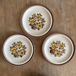 Vintage Sierra Stoneware Japan Three Yellow Brown Floral Blossoms Plates
